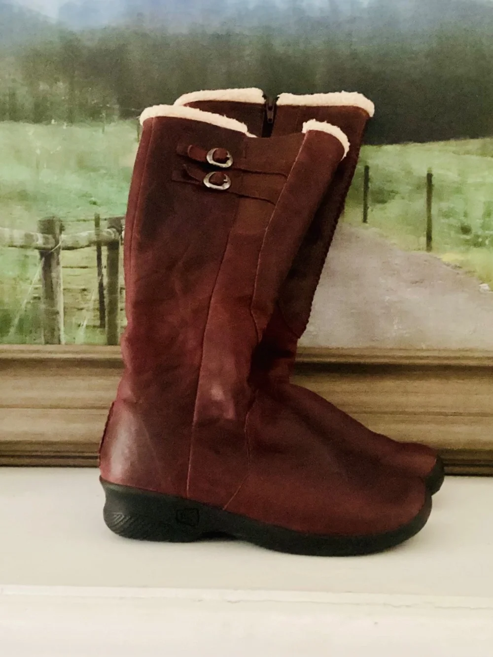 Keen Women’s Bern Tall Boots Size 8 Knee High Maroon Leather 5484-ORLA Sherpa